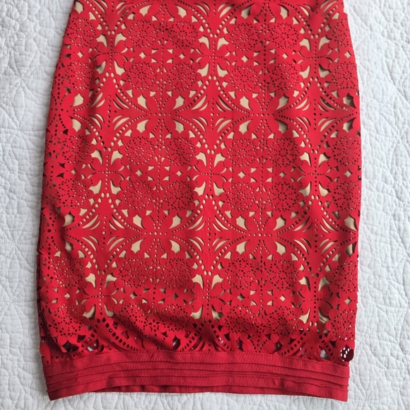 Tadashi Shoji Lasercut Lace Sleeveless Dress - Red Small - Picture 5 of 16